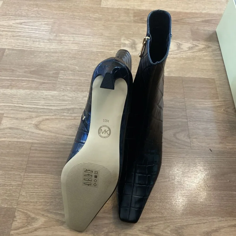 Michael Kors Womens Cosmo Croc-Embossed Kitten Heel Booties Black 10M New - Picture 8 of 10